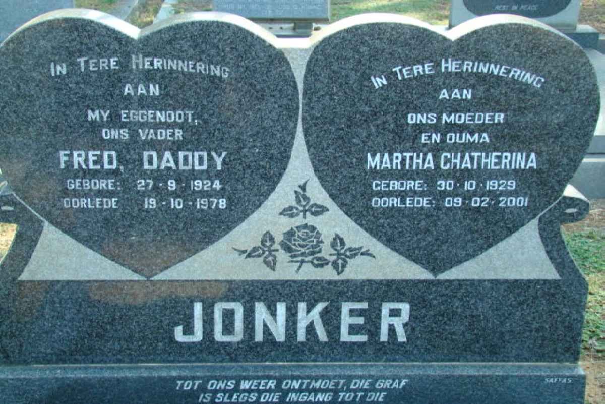 JONKER Fred 1924-1978 &amp; Martha Chatherina 1929-2001