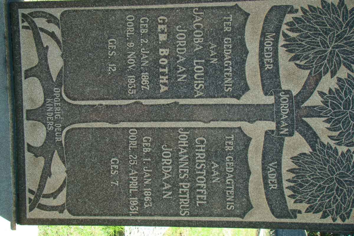 JORDAAN Christoffel Johannes Petrus 1863-1931 &amp; Jacoba Louisa BOTHA 1867-1935