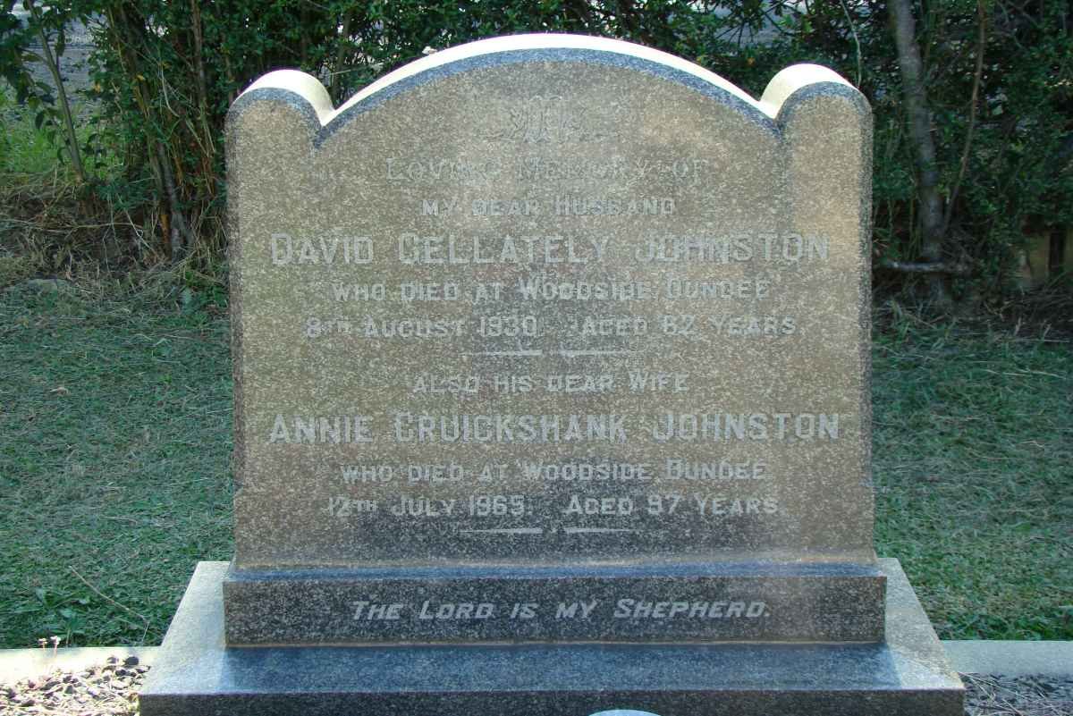 JOHNSTON David Gellately -1930 &amp; Annie Cruickshank -1965