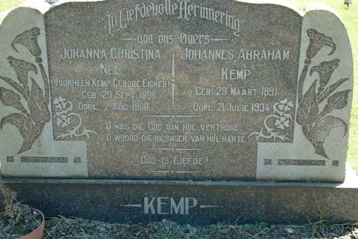 KEMP Johannes Abraham 1891-1934 :: NEL Johanna Christina formerly KEMP nee EICKER 1898-1988