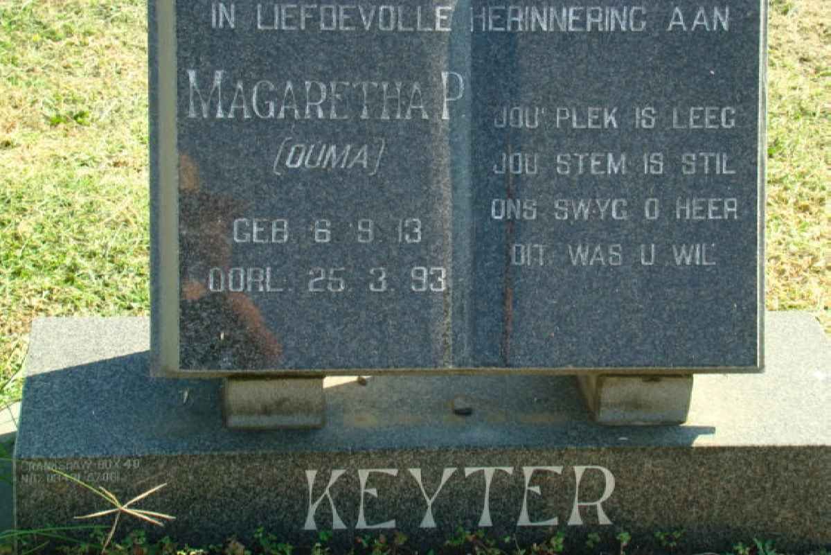 KEYTER Magaretha P. 1913-1993