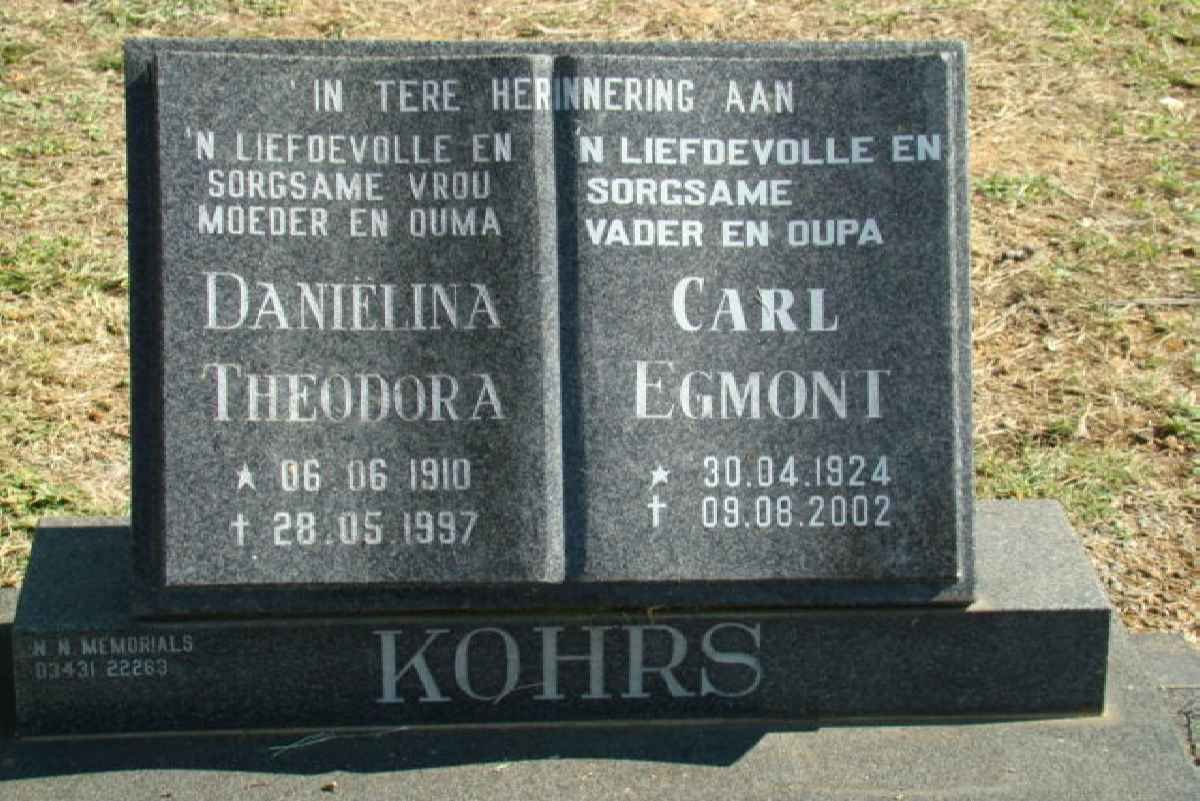 KOHRS Carl Egmont 1924-2002 &amp; Danielina Theodora 1910-1997