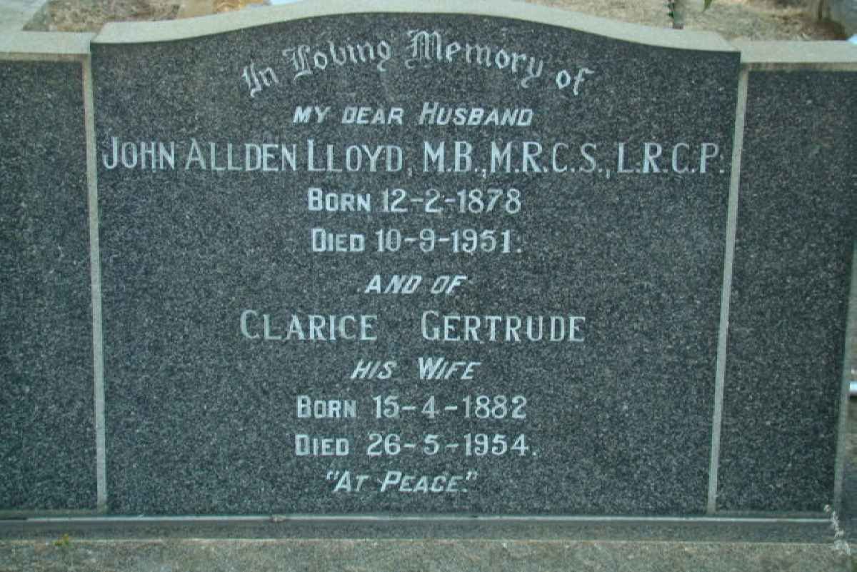 LLOYD John Allden 1878-1951 &amp; Clarice Gertrude 1882-1954