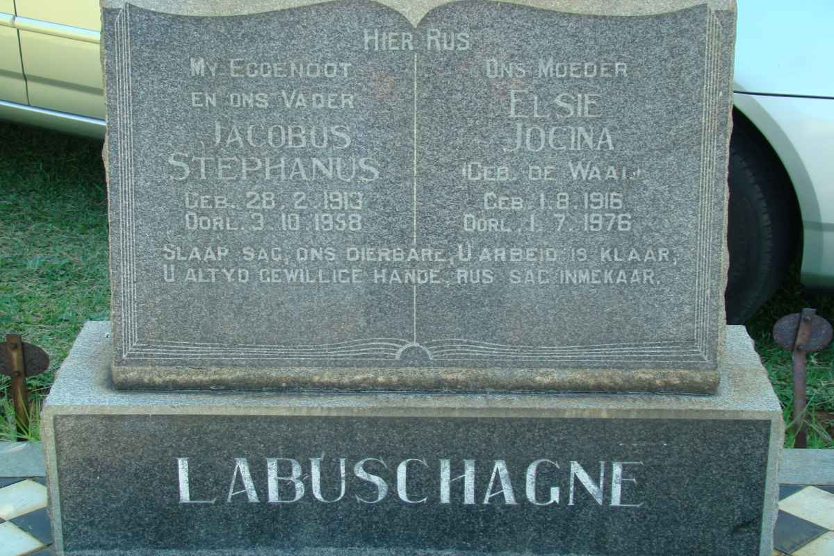 LABUSCHAGNE Jacobus Stephanus 1913-1958 &amp; Elsie Jocina DE WAAL 1916-1976