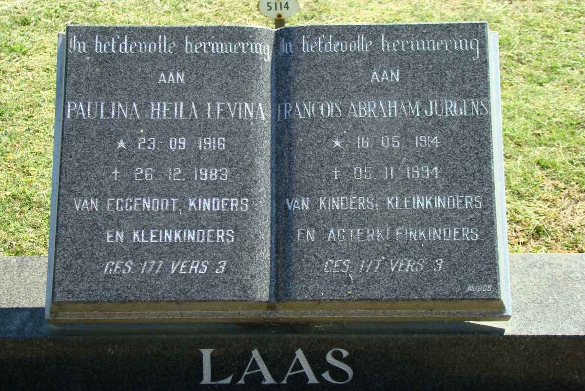LAAS Francois Abraham Jurgens 1914-1994 &amp; Paulina Heila Levina 1916-1983