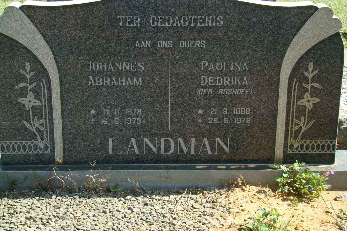 LANDMAN Johannes Abraham 1878-1973 &amp; Paulina Dedrika BOSHOFF 1888-1978