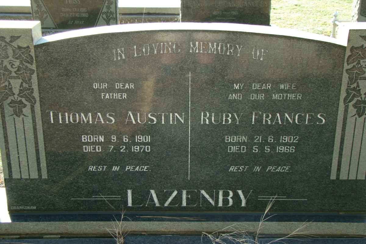 LAZENBY Thomas Austin 1901-1970 &amp; Ruby Frances 1902-1966