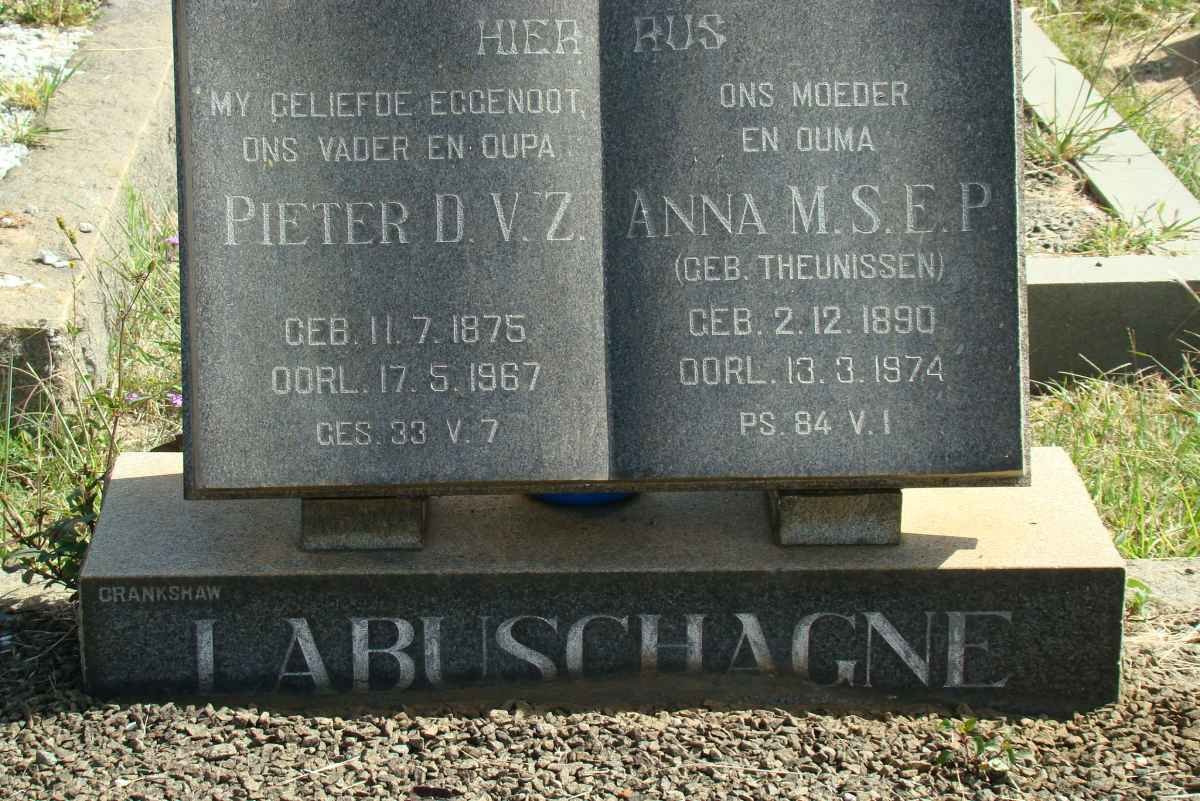 LABUSCHAGNE Pieter D.V.Z. 1875-1967 &amp; Anna M.S.E.P. Theunissen 1890-1974