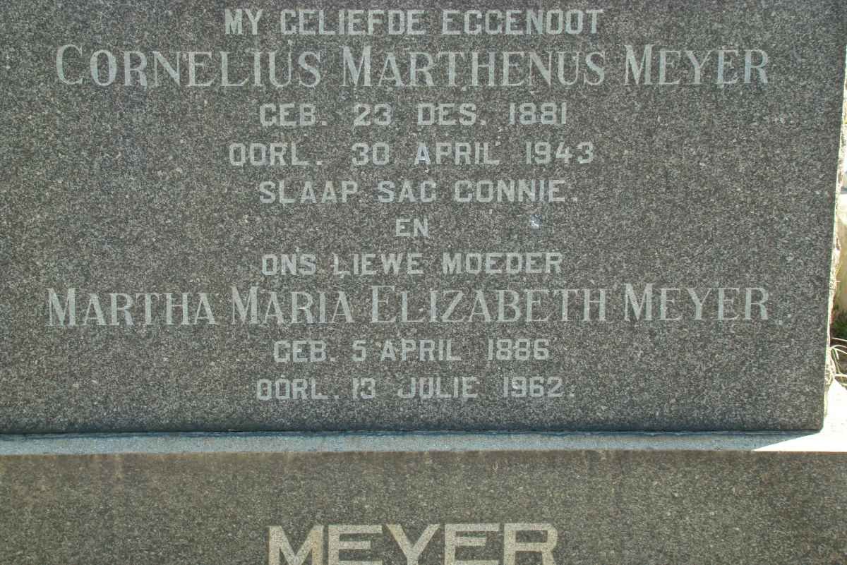 MEYER Cornelius Marthenus 1881-1943 &amp; Martha Maria Elizabeth 1886-1962