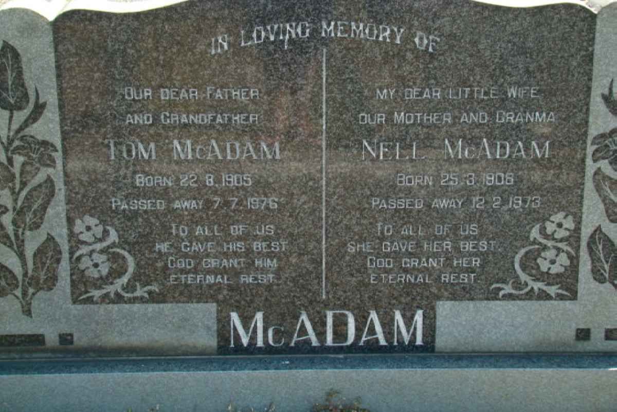 McADAM Tom 1905-1976 &amp; Nell 1906-1973