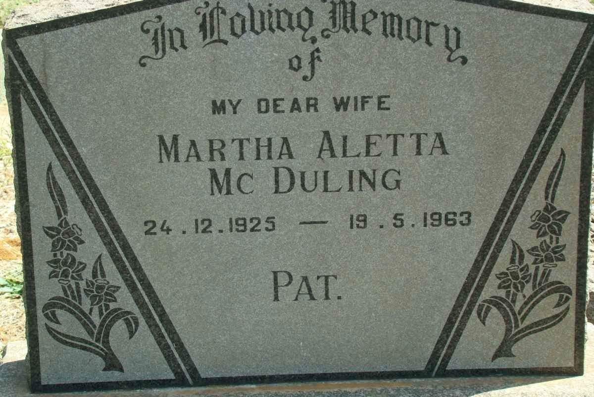 McDULING Martha Aletta 1925-1963