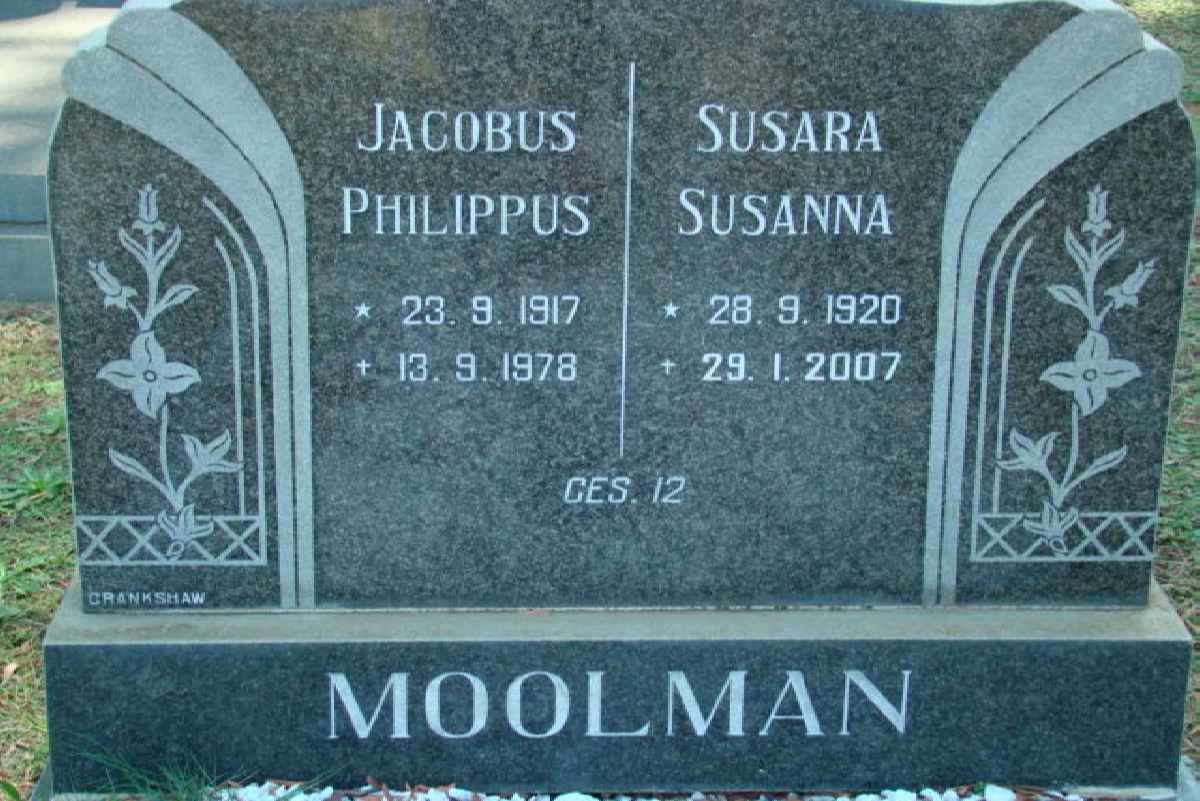 MOOLMAN Jacobus Philippus 1917-1978 &amp; Susara Susanna 1920-2007