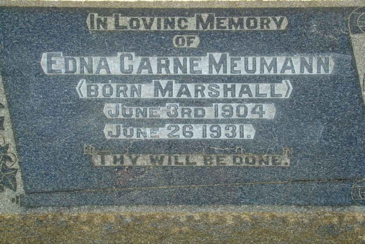 MEUMANN Edna Carne nee MARSHALL 1904-1931