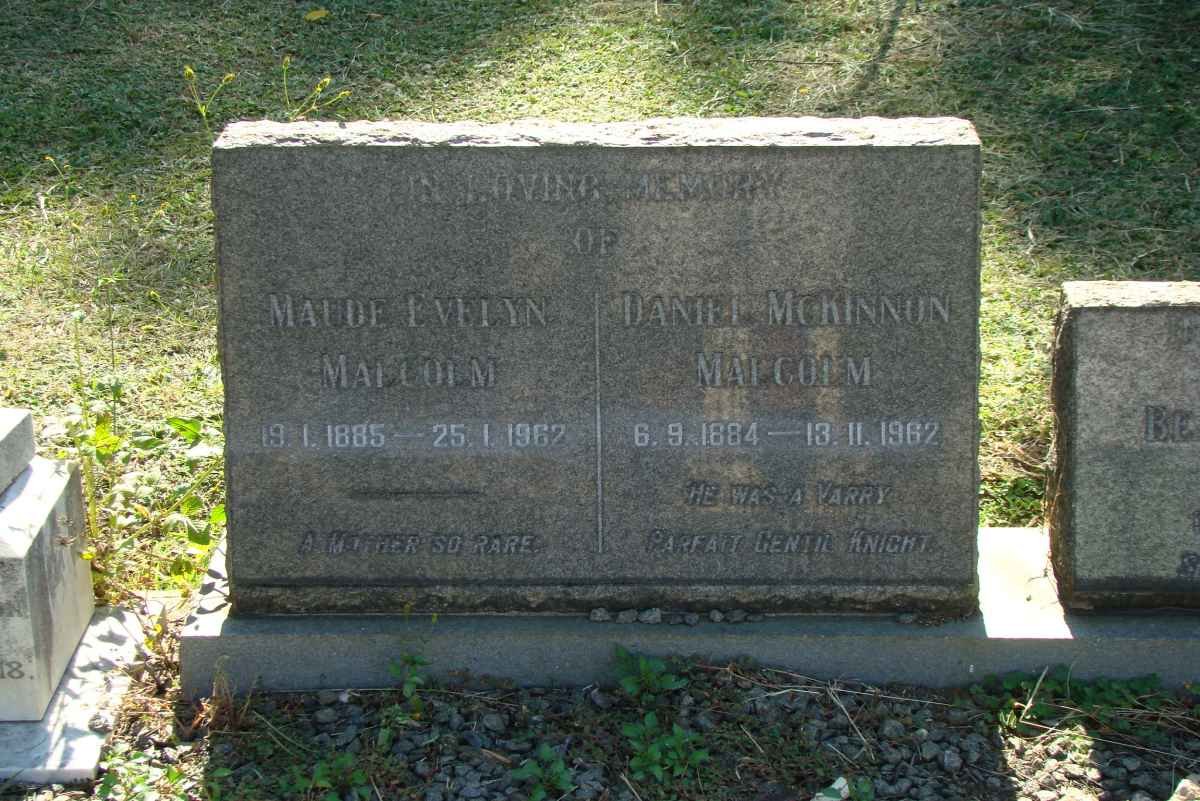 MALCOLM Daniel McKinnon 1884-1962 &amp; Maude Evelyn 1885-1962