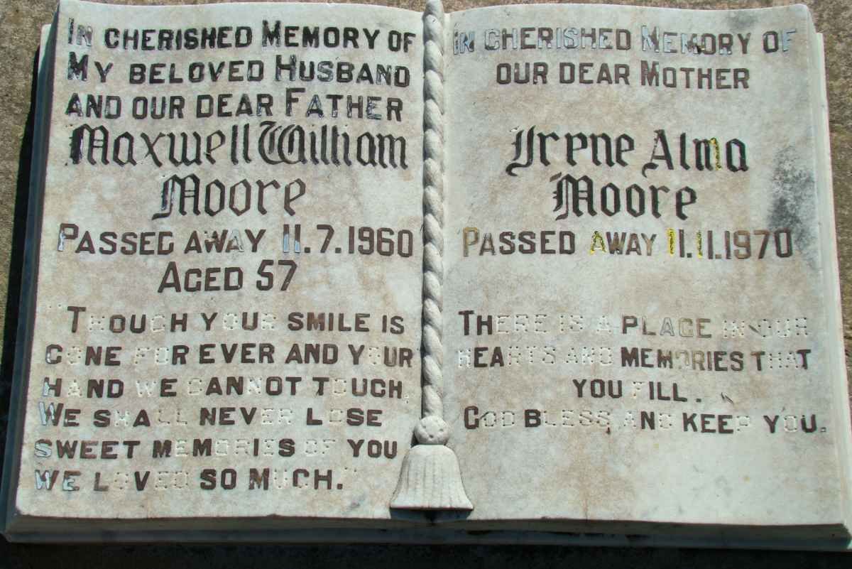 MOORE Maxwell William -1960 &amp; Irene Alma -1970