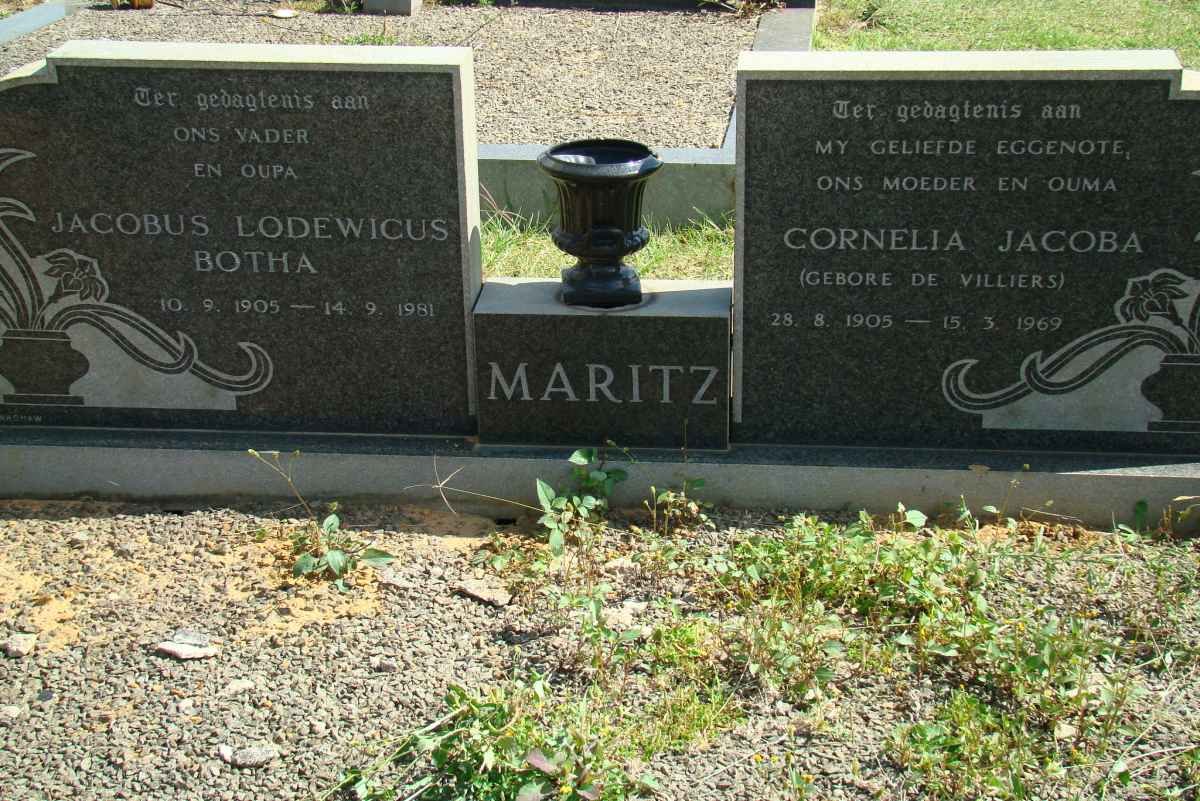 MARITZ Jacobus Lodewicus Botha 1905-1981 &amp; Cornelia Jacoba DE VILLIERS 1905-1969
