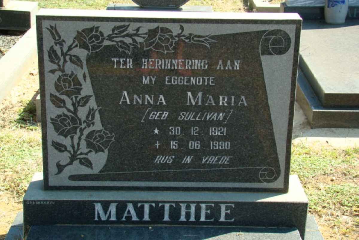 MATTHEE Anna Maria nee SULLIVAN 1921-1990