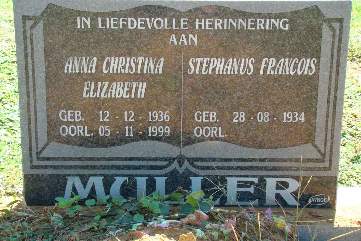 MULLER Stephanus Francois 1934- &amp; Anna Christina Elizabeth 1936-1999
