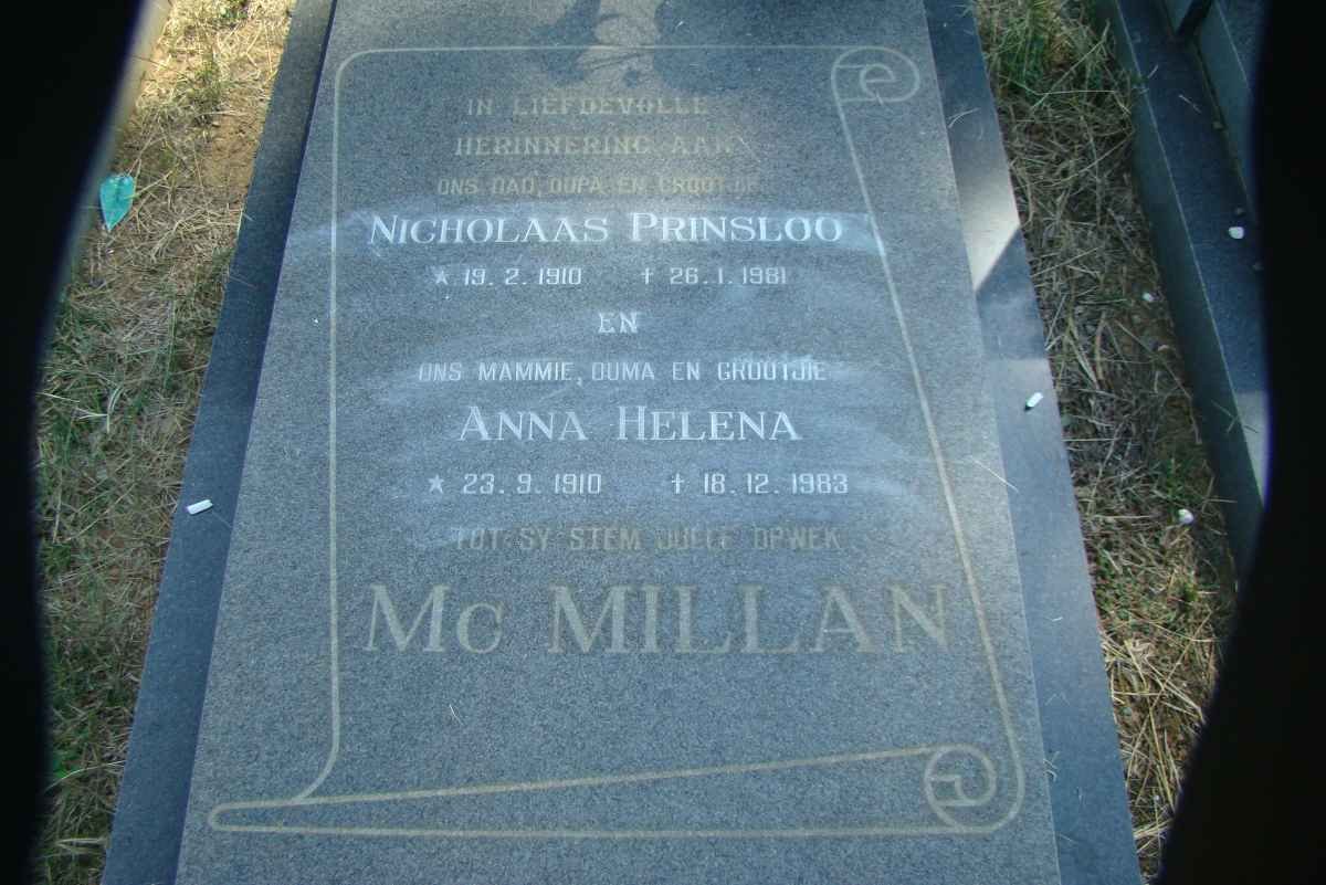 McMILLAN Nicholaas Prinsloo 1910-1981 &amp; Anna Helena 1910-1983