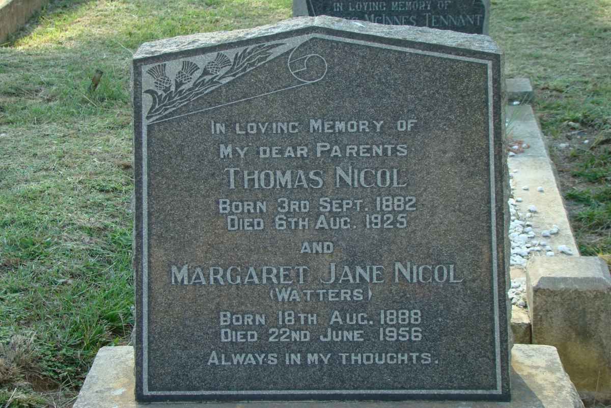 NICOL Thomas 1882-1925 &amp; Margaret Jane WATTERS 1888-1956