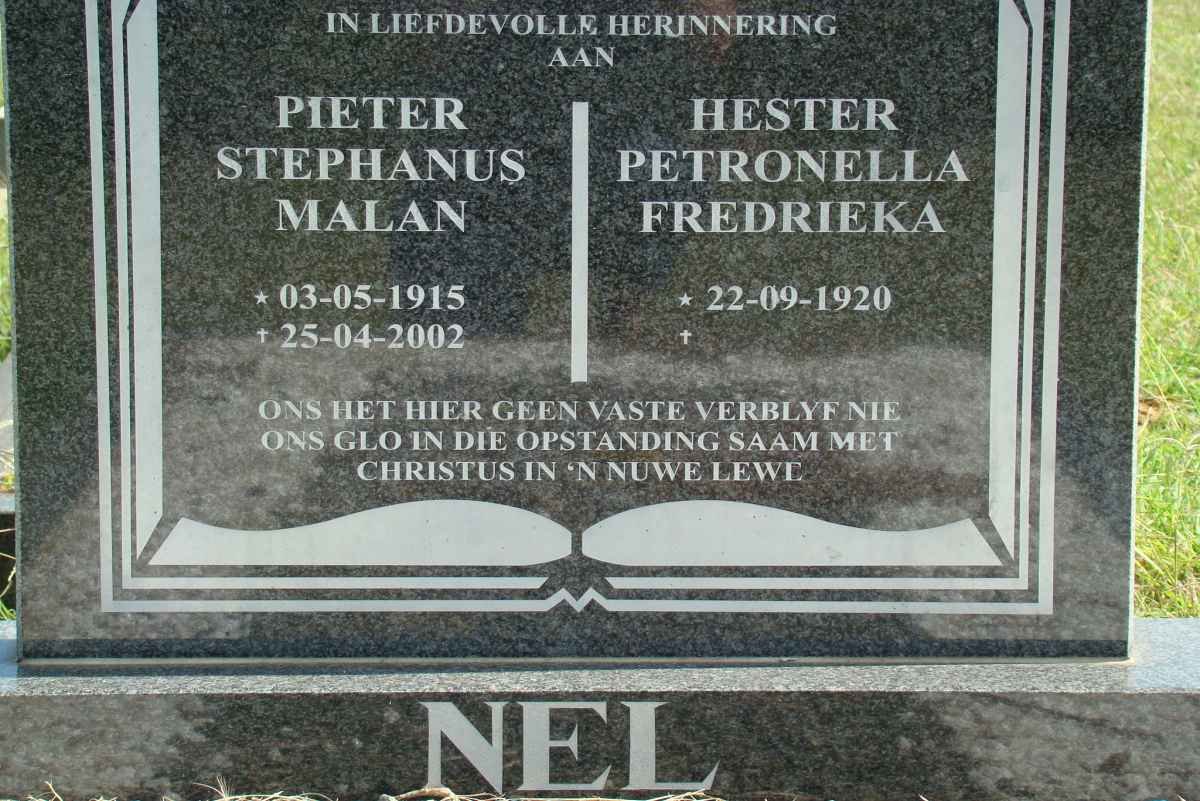 NEL Pieter Stephanus Malan 1915-2002 &amp; Hester Petronella Fredrieka 1920-