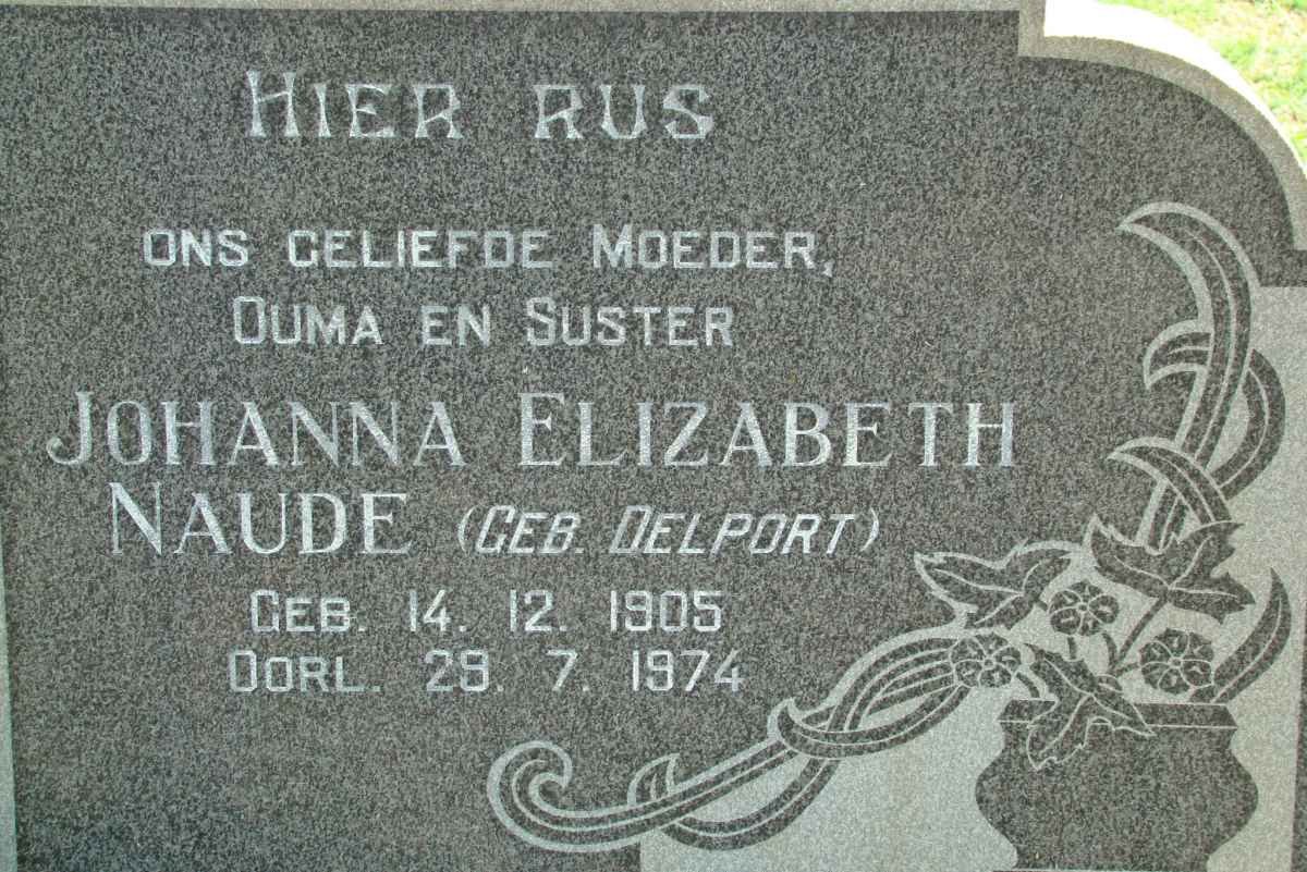 NAUDE Johanna Elizabeth nee DELPORT 1905-1974