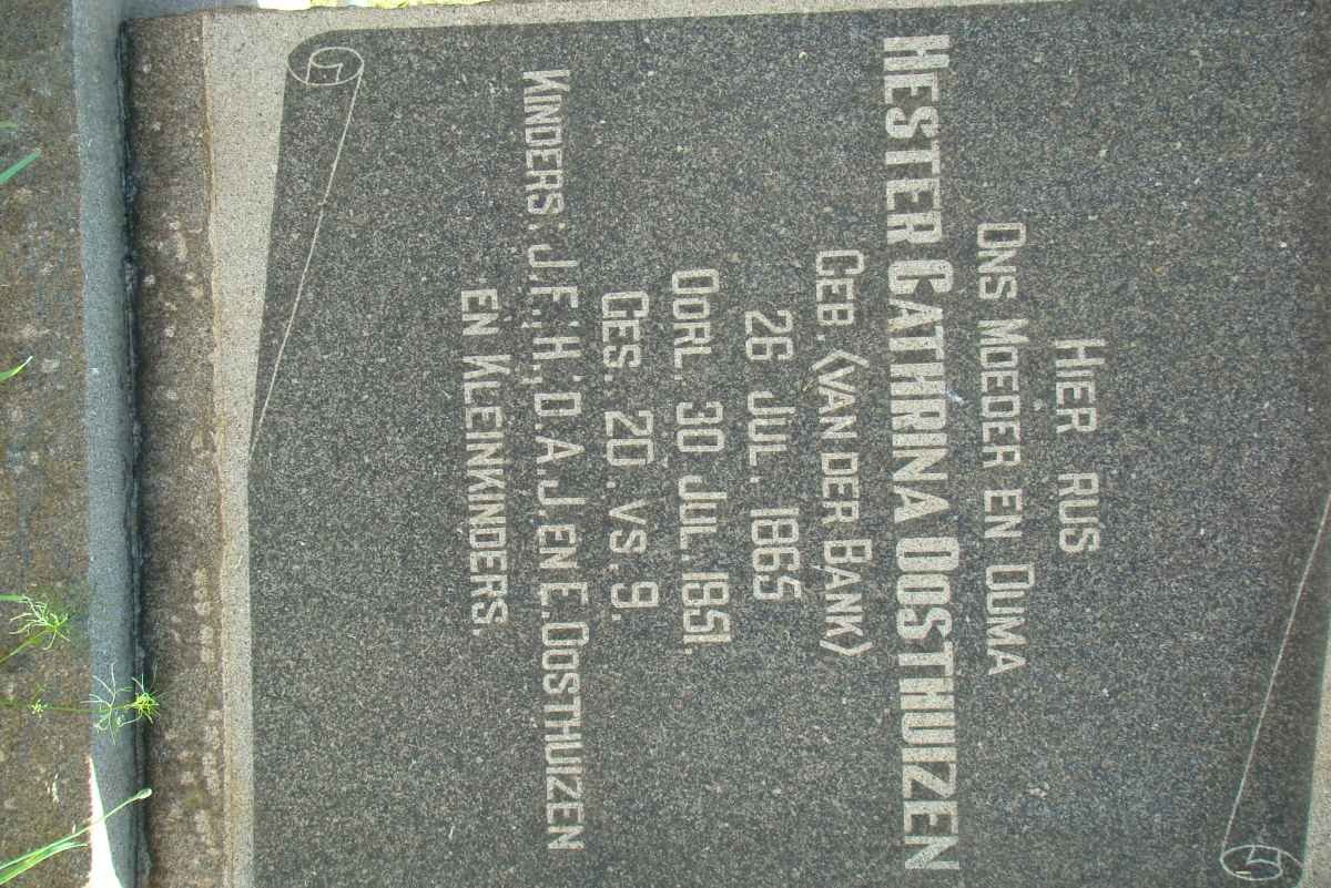 OOSTHUIZEN Hester Cathrina nee VAN DER BANK 1865-1951