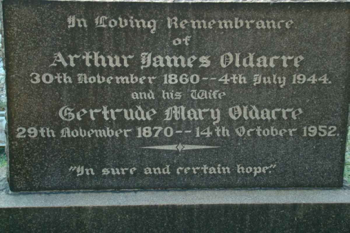 OLDACRE Arthur James 1860-1944 &amp; Gertrude Mary 1870-1952