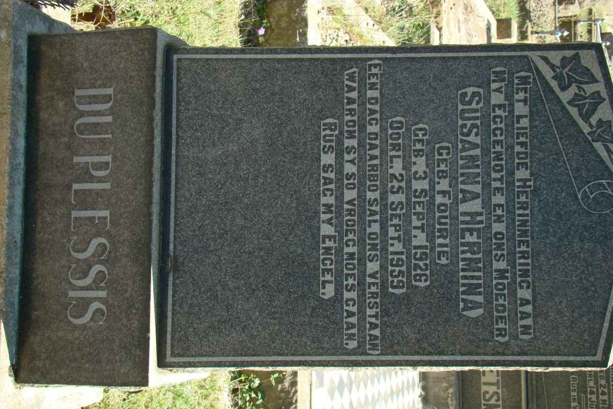 PLESSIS Susanna Hermina, du nee FOURIE 1926-1959