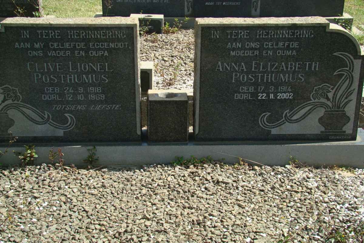 POSTHUMUS Clive Lionel 1918-1969 &amp; Anna Elizabeth 1914-2002