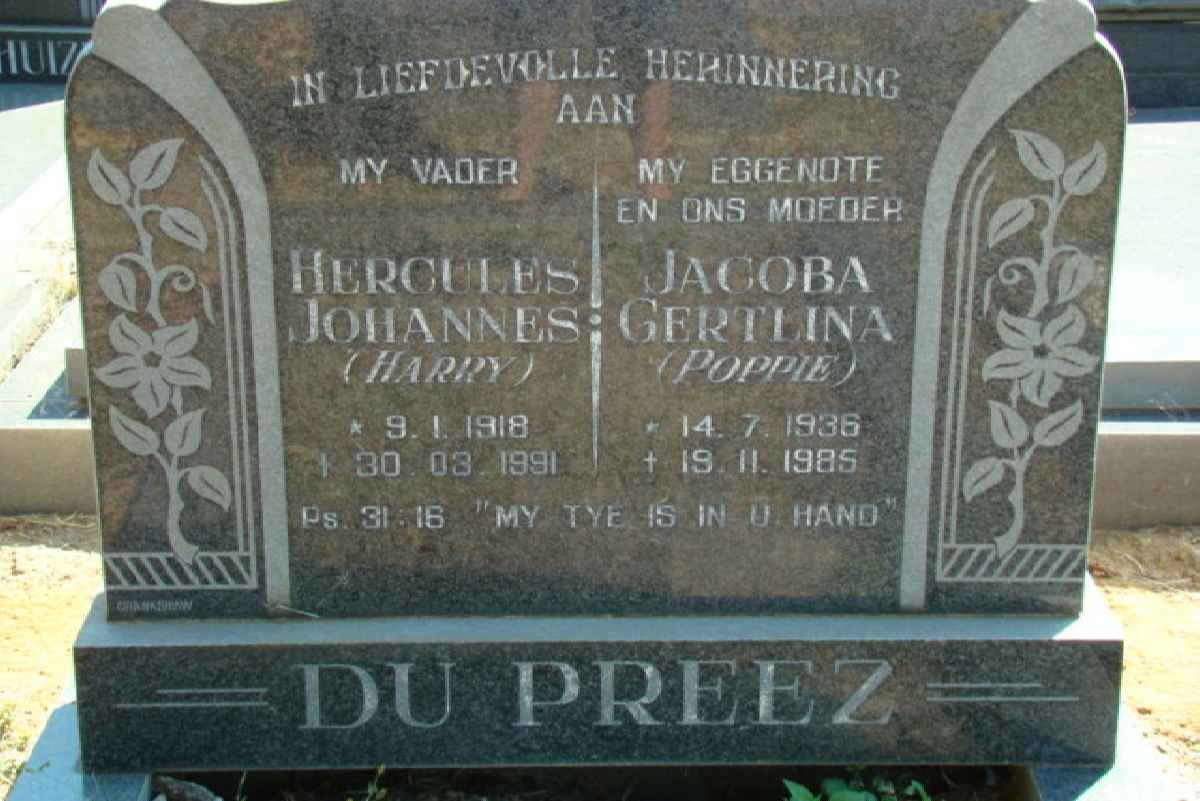 PREEZ Hercules Johannes, du 1918-1991 &amp; Jacoba Gertlina 1936-1985