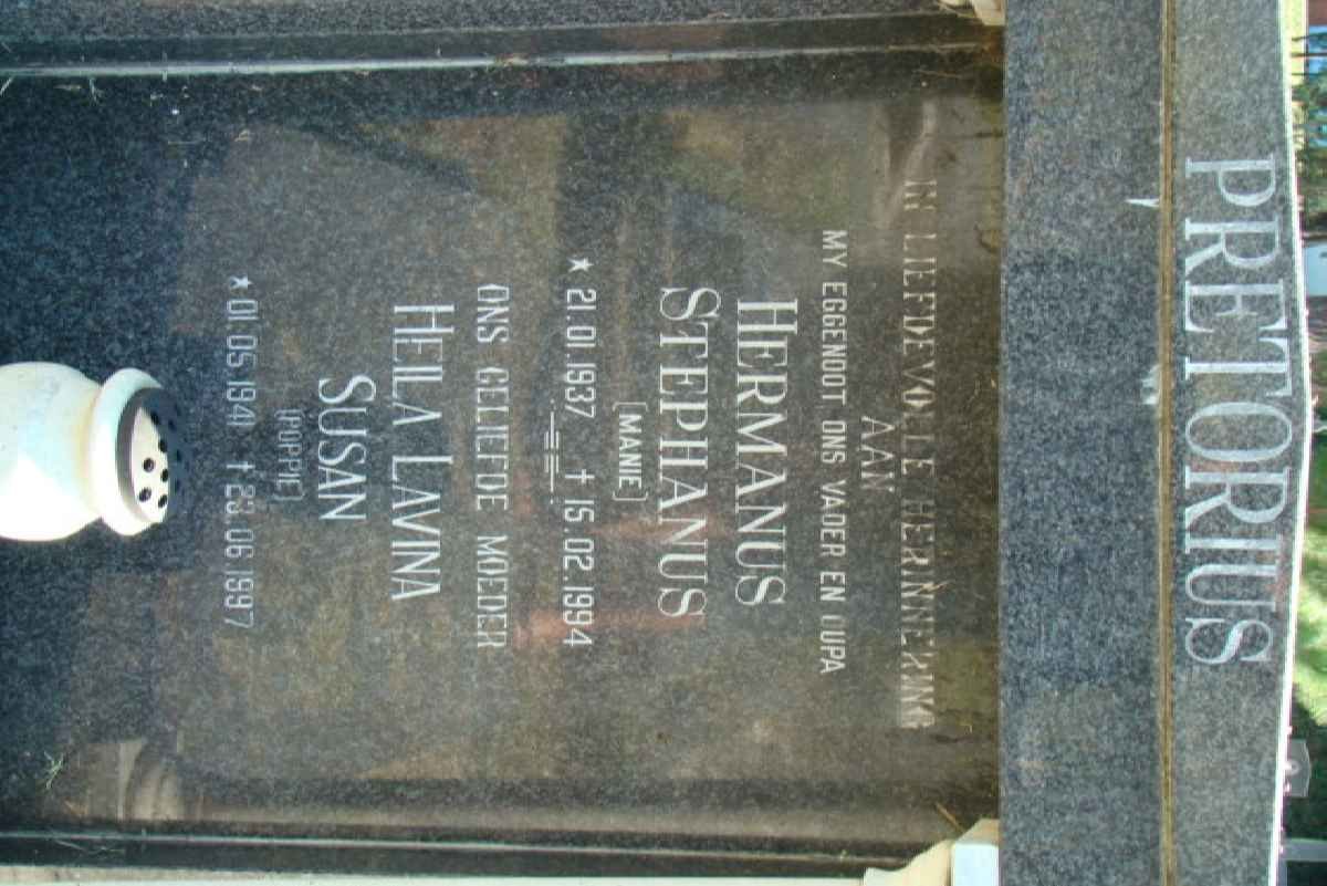 PRETORIUS Hermanus Stephanus 1937-1994 &amp; Heila Lavina Susan 1941-1997