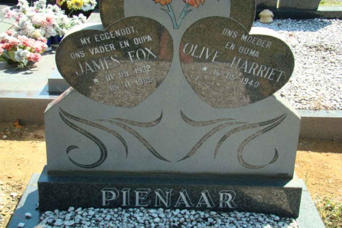 PIENAAR James Fox 1932-1985 &amp; Olive Harriet 1940-