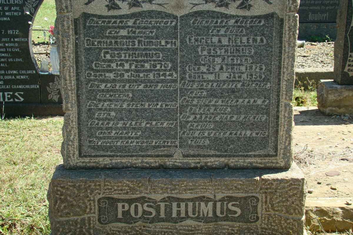 POSTHUMUS Gerhardus Rudolph 1870-1944 &amp; Engela Helena BESTER 1875-1956
