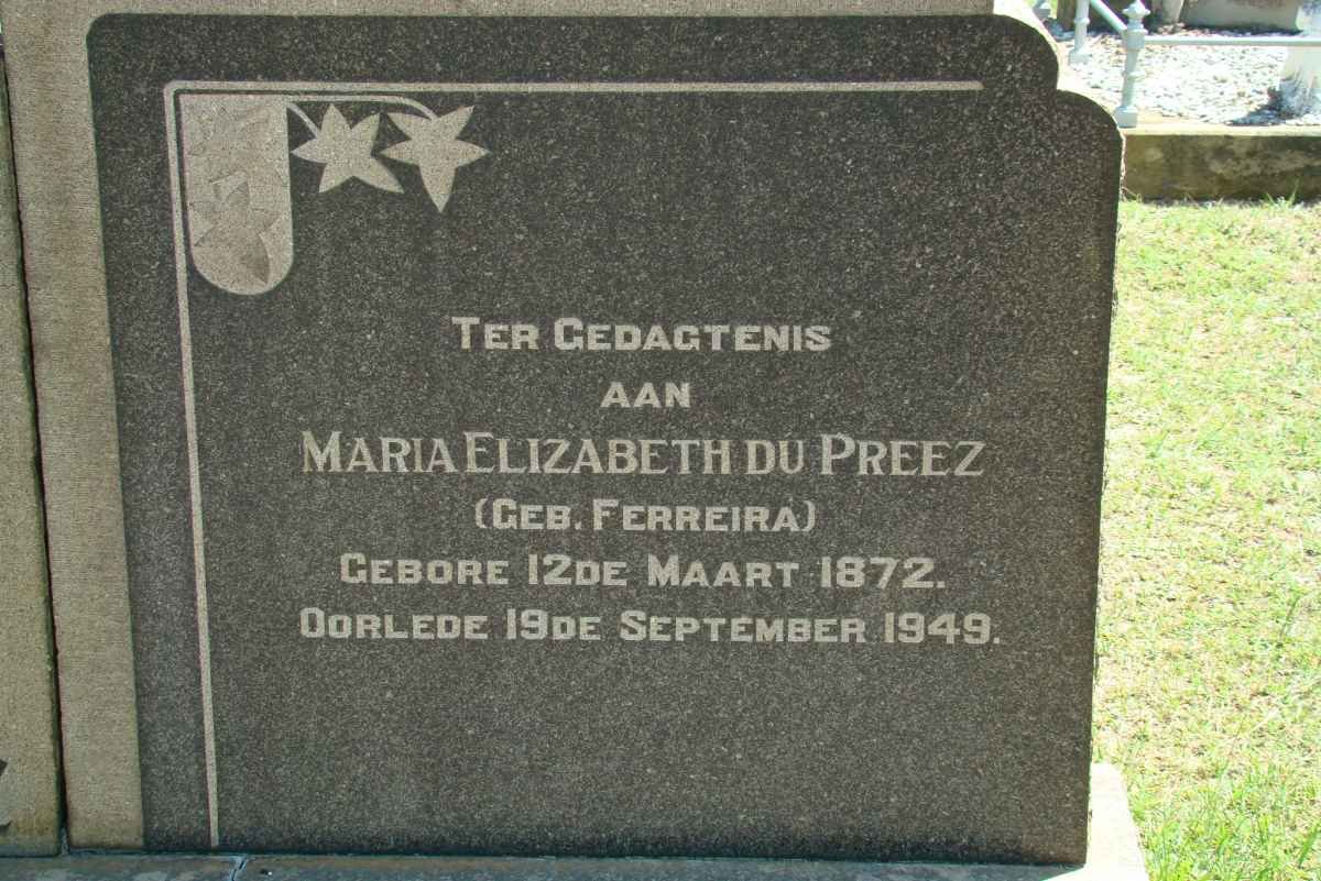 PREEZ Maria Elizabeth, du nee FERREIRA 1872-1949