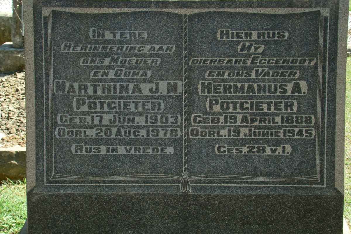 POTGIETER Hermanus A. 1888-1945 &amp; Marthina J.M. 1903-1978