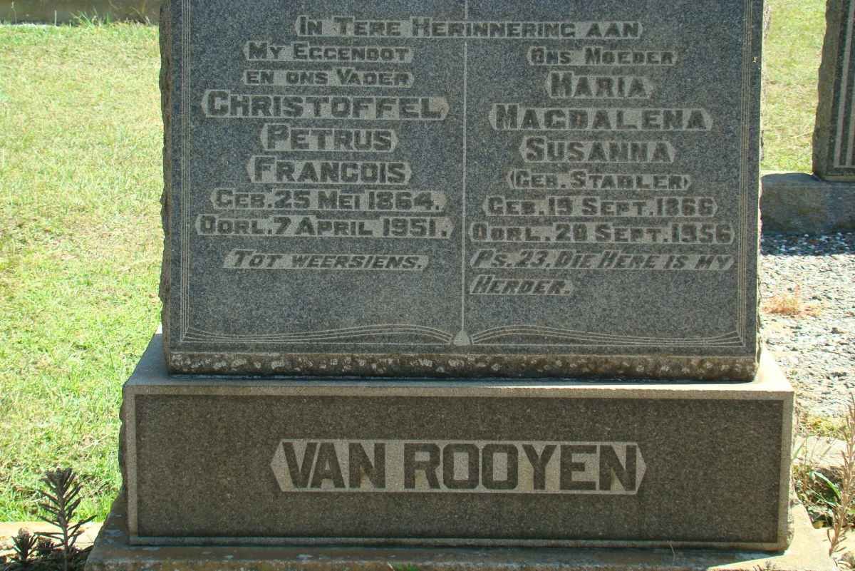 ROOYEN Christoffel Petrus Francois, van 1864-1951 &amp; Maria Magdalena Susanna STADLER 1866-1956
