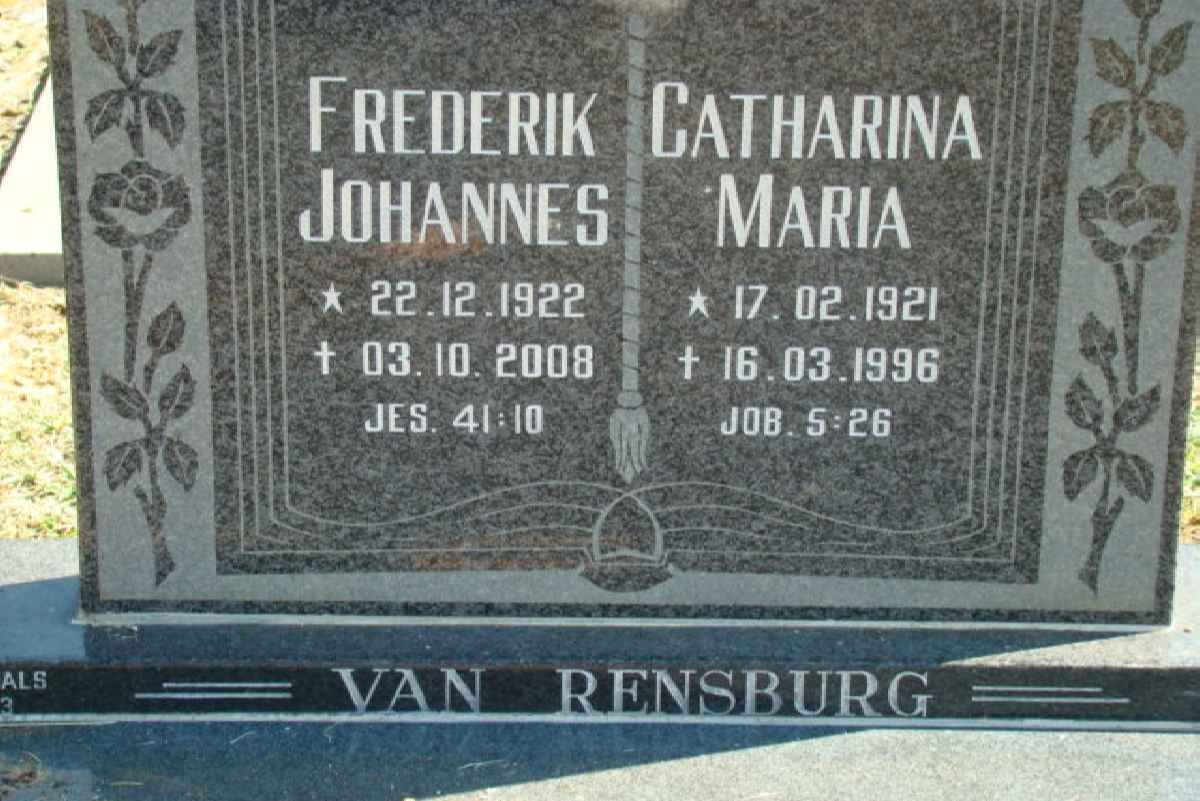 RENSBURG Frederik Johannes, van 1922-2008 &amp; Catharina Maria 1921-1996