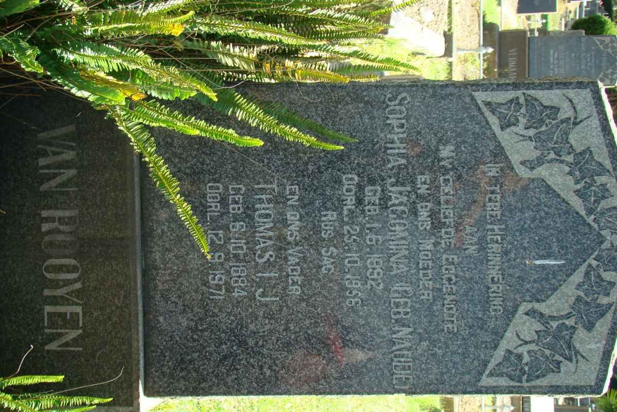 ROOYEN Thomas I.J., van 1884-1971 &amp; Sophia Jacomina NAUDE 1892-1956