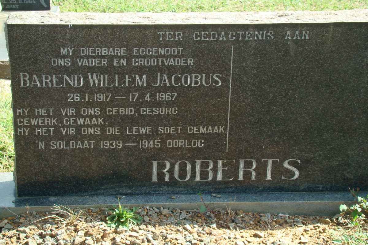 ROBERTS Barend Willem Jacobus 1917-1967