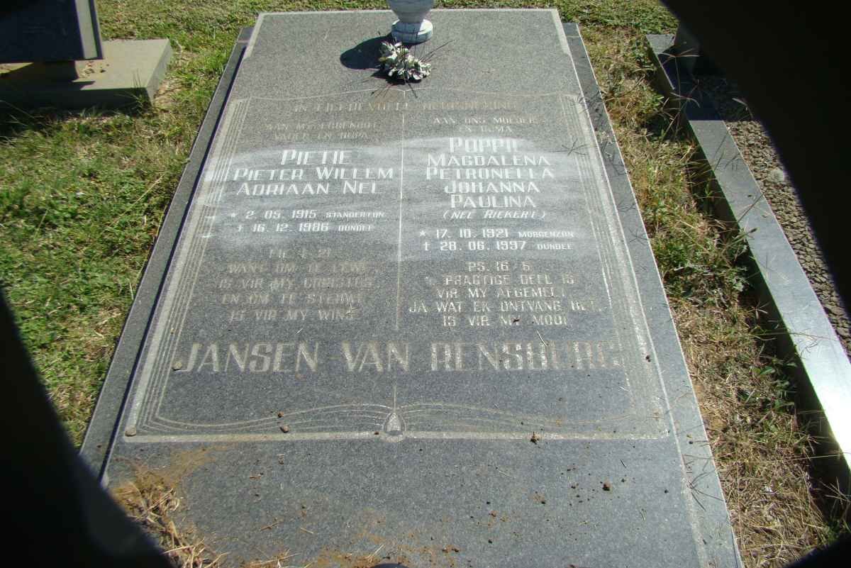 RENSBURG Pieter Willem Adriaan Nel, Jansen van 1915-1986 &amp; Magdalena Petronella Johanna Paulina RICKERT 1921-1997