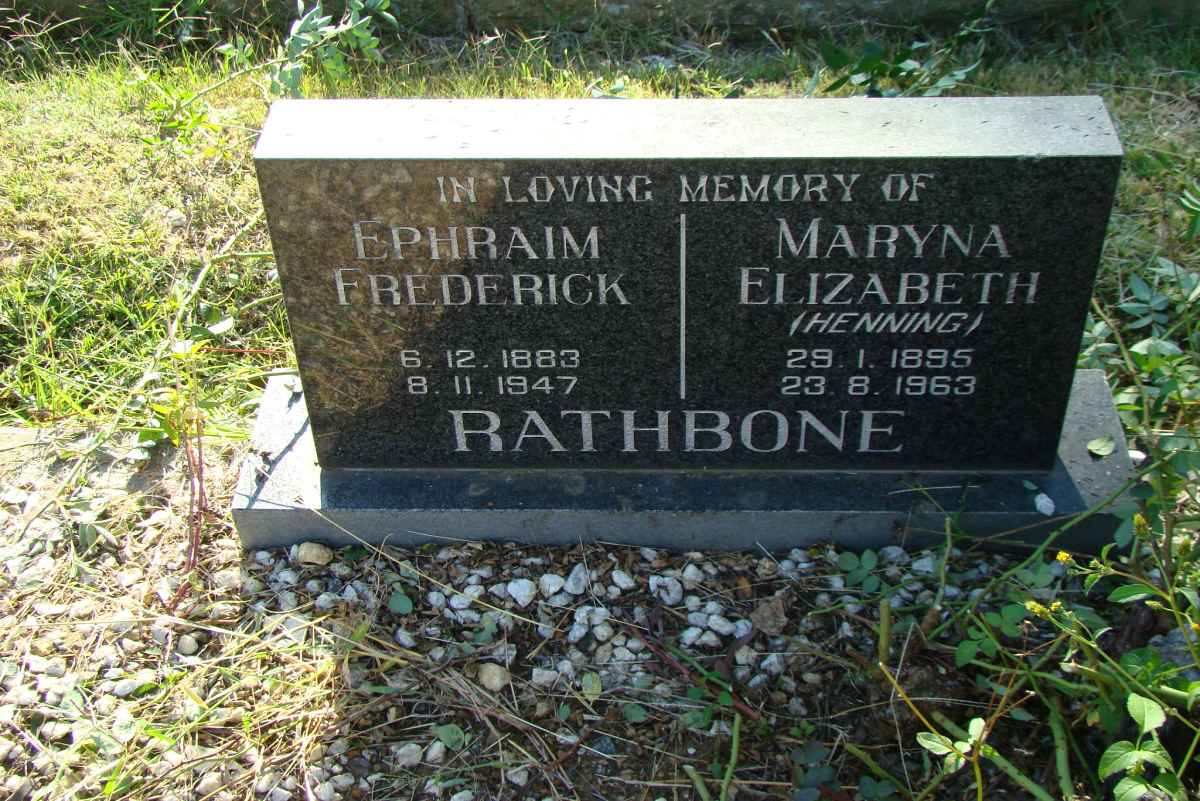 RATHBONE Ephraim Frederick 1883-1947 &amp; Maryna Elizabeth HENNING 1895-1963