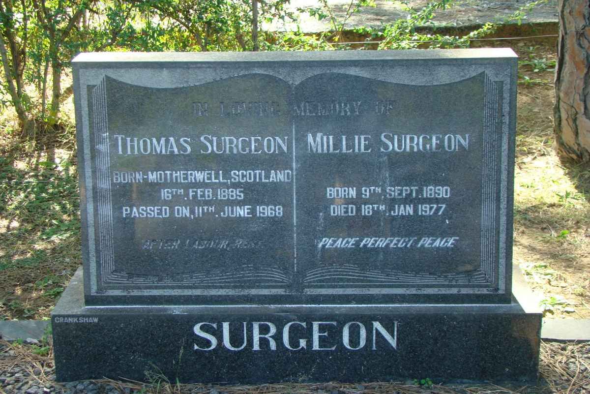 SURGEON Thomas 1885-1968 &amp; Millie 1890-1977