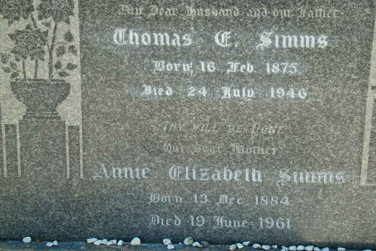 SIMMS Thomas E. 1875-1946 &amp; Annie Elizabeth 1884-1961