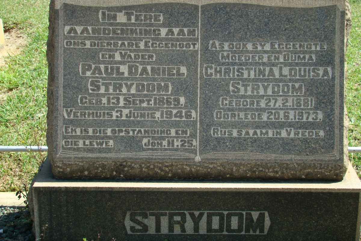 STRYDOM Paul Daniel 1869-1946 &amp; Christina Louisa 1881-1973