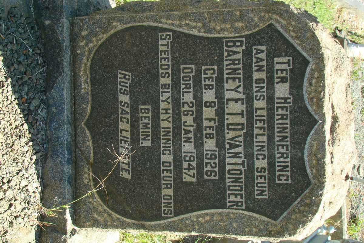 TONDER Barney E.T.D., van 1926-1946