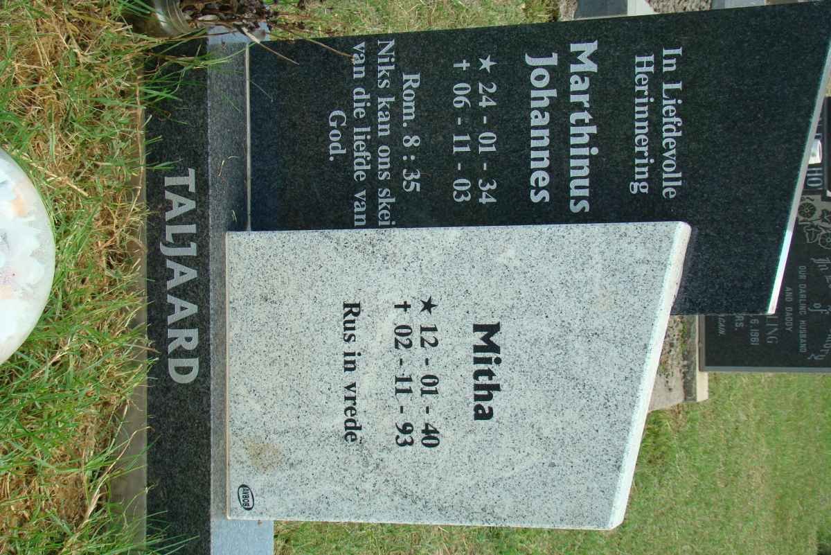 TALJAARD Marthinus Johannes 1934-2003 &amp; Mitha 1940-1993
