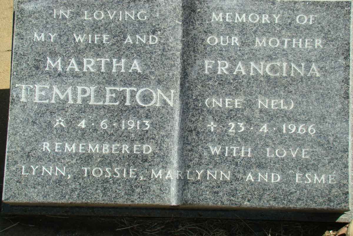 TEMPLETON Martha Francina nee NEL 1913-1966