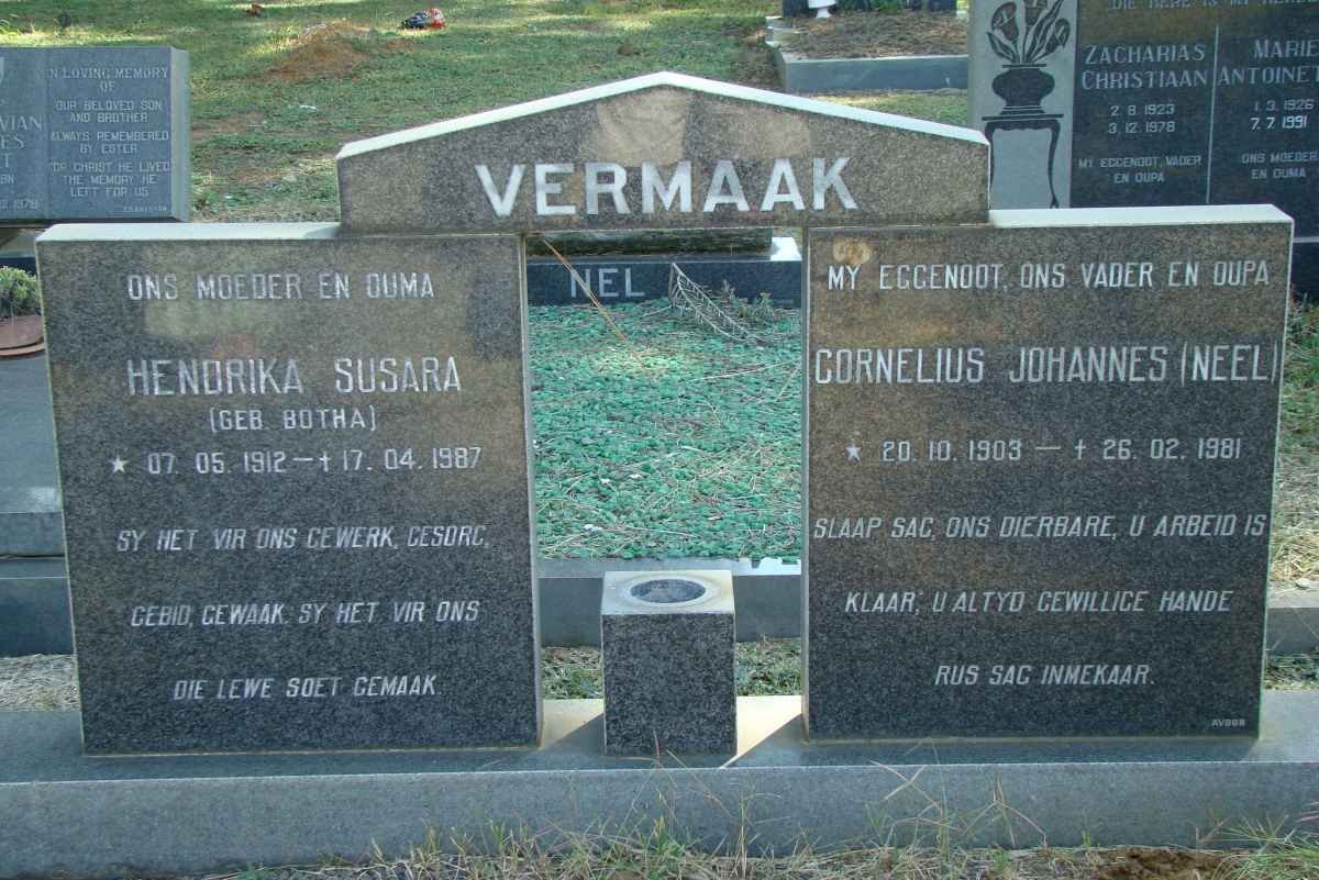 VERMAAK Cornelius Johannes 1903-1981 &amp; Hendrika Susara BOTHA 1912-1987