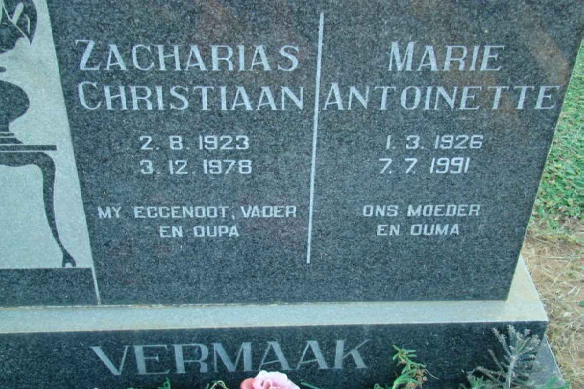 VERMAAK Zacharias Christiaan 1923-1978 &amp; Marie Antoinette 1926-1991